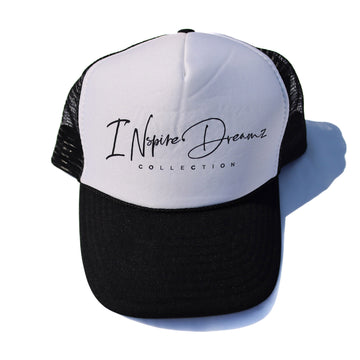 INspireDreamzCollection White and Black Trucker Hat / Black Logo