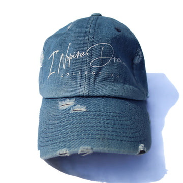 INspireDreamzCollection Denim Distressed Hat / White Logo